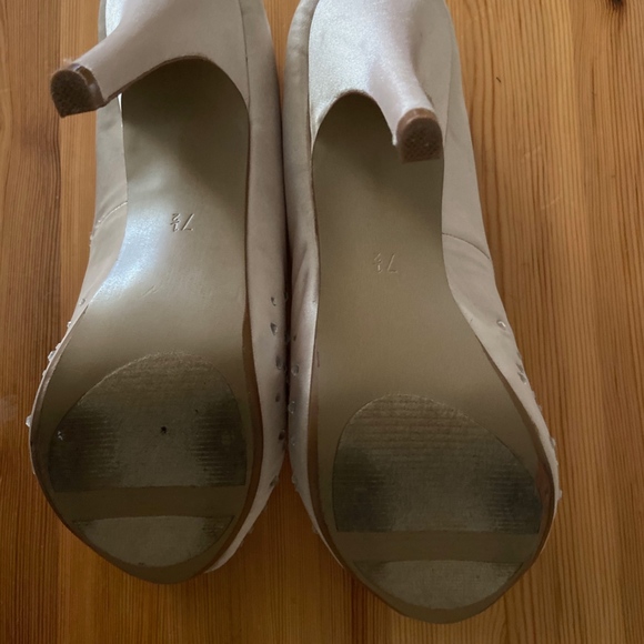 Satin and Rhinestone Pink Peep Toe Heels - Picture 3 of 4